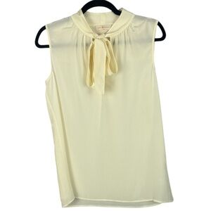 Tory Burch 100% Silk Cream Sleeveless Blouse with Tie Neck
